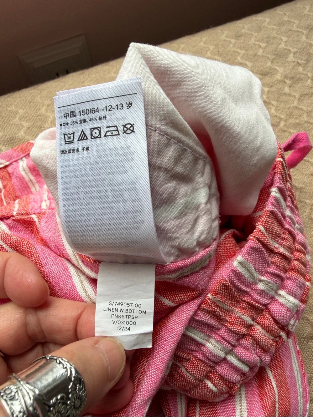 Girls GAP Pink and White Striped Linen Pants